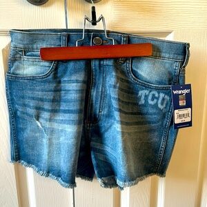 TCU Wrangler cut off denim shorts. Brand new with tags